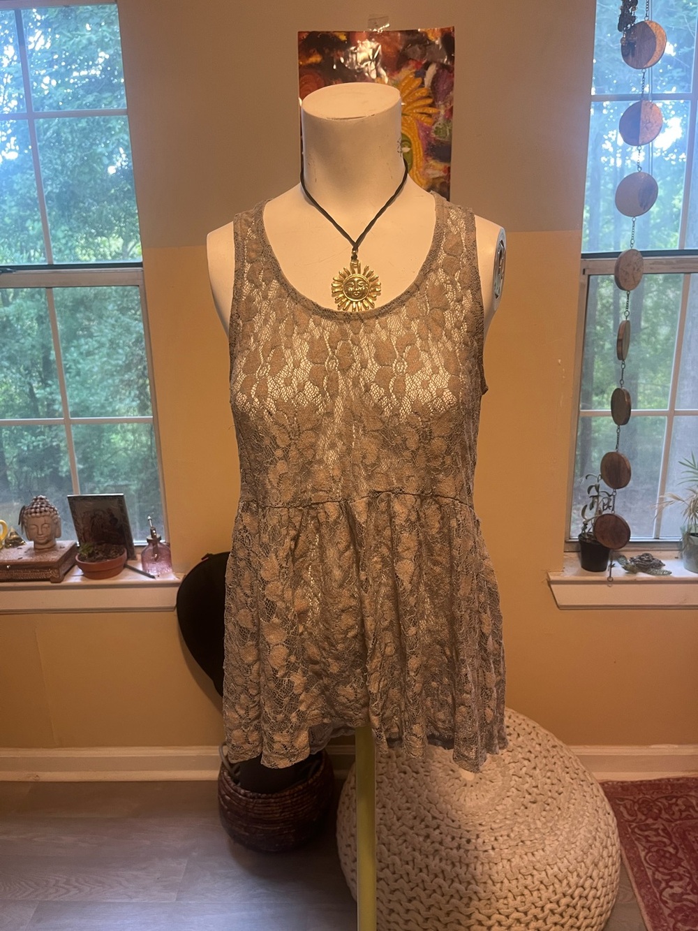 Y2K Mudd Lace Sleeveless Peplum Tank Top - Taupe Bohoglam